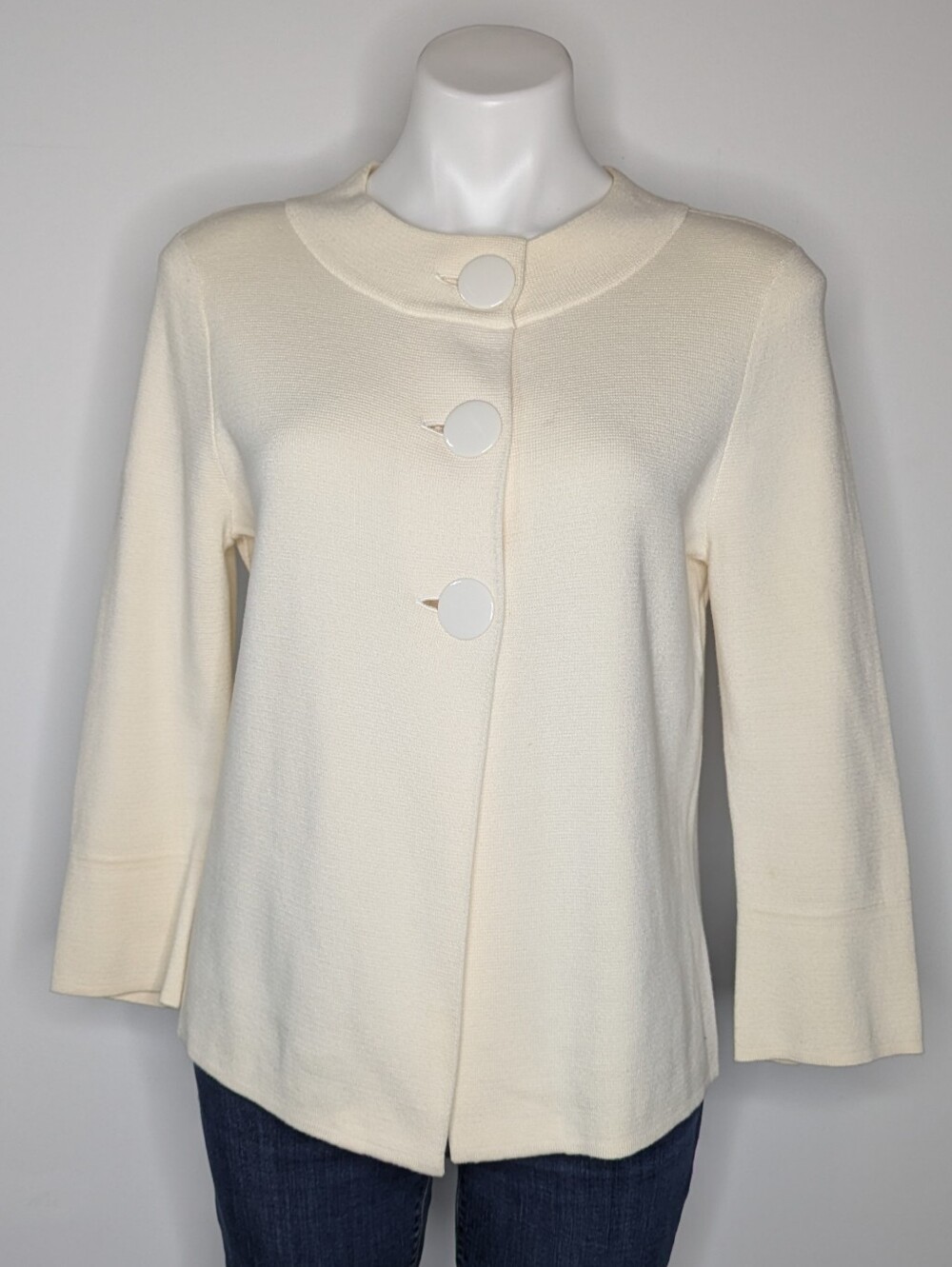 Talbots Cream 3/4 Sleeve Button Up Pima Cotton Cardigan Sweater S